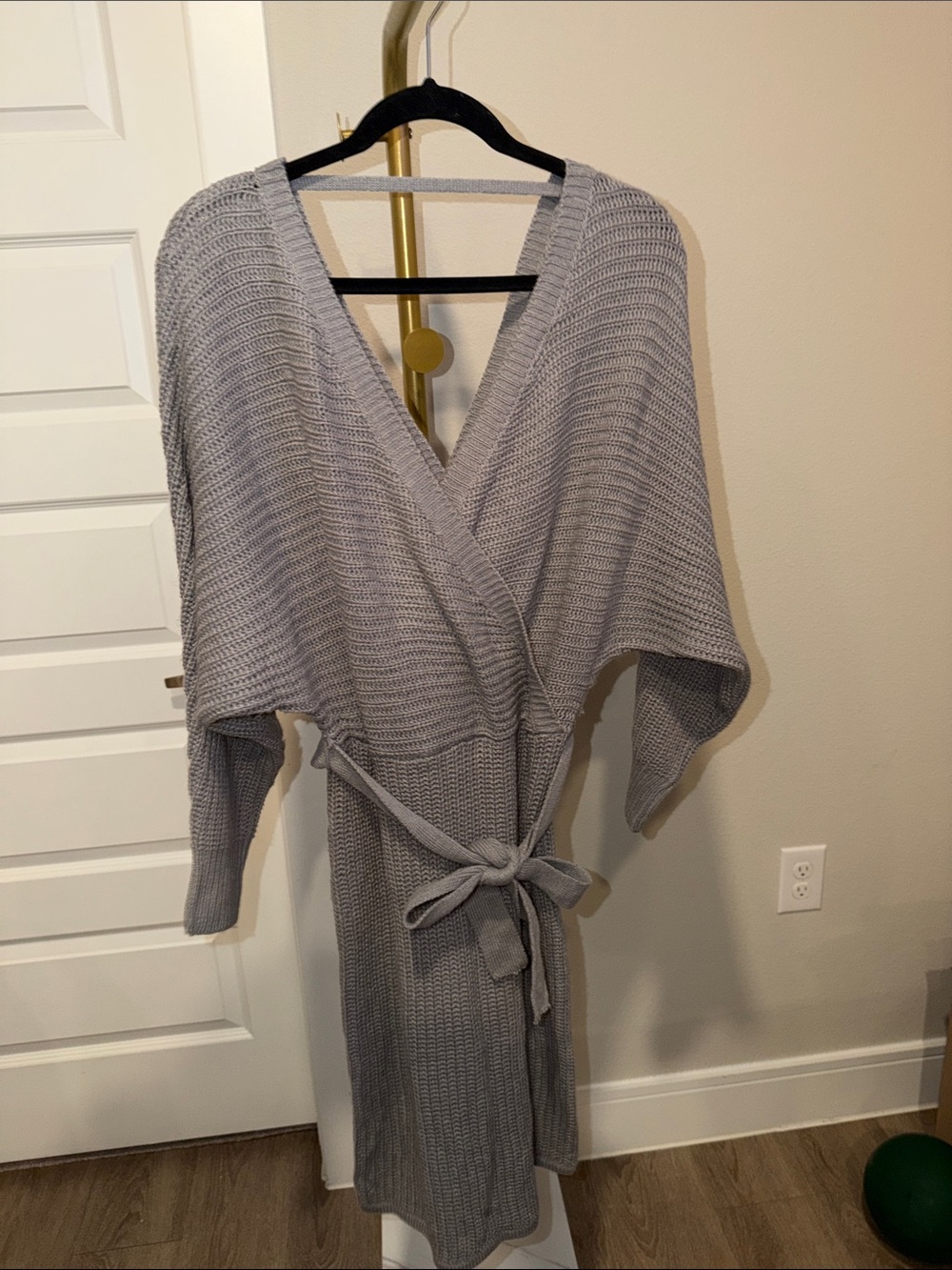 Say What? Light Gray Wrap Knit Cardigan with Tie
